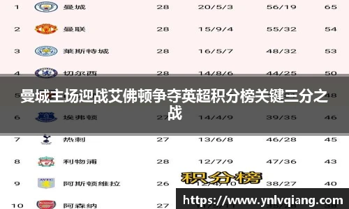 曼城主场迎战艾佛顿争夺英超积分榜关键三分之战